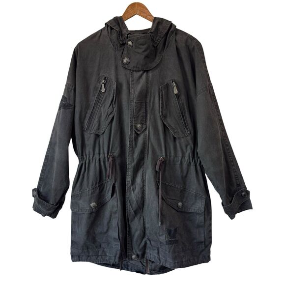 Vintage Buckaroo Parka Jacket Grunge Goth Fish Tail Hoodie Pockets Charcoal Lrg - Picture 1 of 14